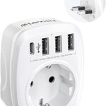 Instala Tu Conexión Perfecta: LENCENT Adaptador Enchufe UK con 3 USB y Tipo C – Ideal para Viajes a Inglaterra, Escocia y Más